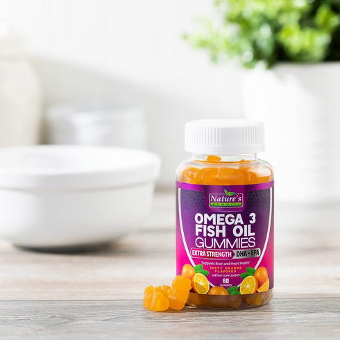 Omega 3 Fish Oil Gummies - 60 Gummies - Extra Strength for Joint, Heart & Brain Support - Orange Flavor