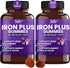 Iron Gummies Supplements for Adults & Kids, Grape Flavor for Anemia, Energy & Focus - 200 Count