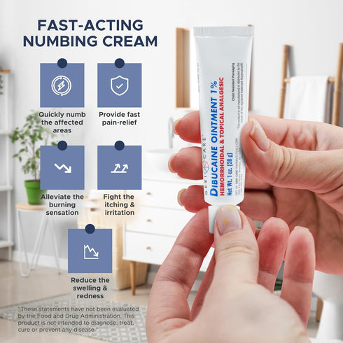 GeriCare Dibucaine Hemorrhoid Ointment 1% Pain-Relief Cream, Quick Relief from Burning & Itching, 1oz