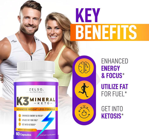 K3 Mineral Weight Loss Pills for Women and Men - K3 Salt Mineral, Vitamin Capsules - 30 Days Supply