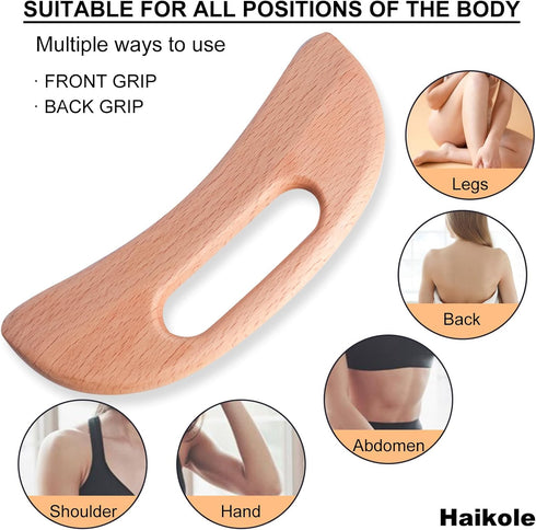 Haikole (A-Wood1) enttgo Body Gua Sha Tool Wooden Lymphatic Drainage Tool,Guasha Massage Tools for Anti Cellulite