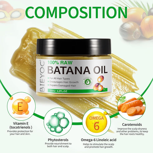 Raw Batana Oil for Hair Growth, 100% Pure from Honduras, Prevents Hair Loss, Repairs Damage, 4.2 oz