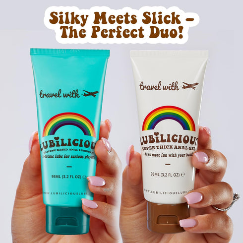 Pack 6.4 oz Lubilicious Silicone Based Lube & Jelly Water Based Lubricant Combo Premium Personal Lubricant Long-Lasting