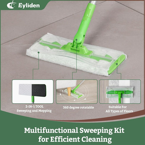 Eyliden Sweeper Mop, Wet & Dry Mops for Floor Cleaning, Disposable Dust Mop Starter Kit with 36 Refills