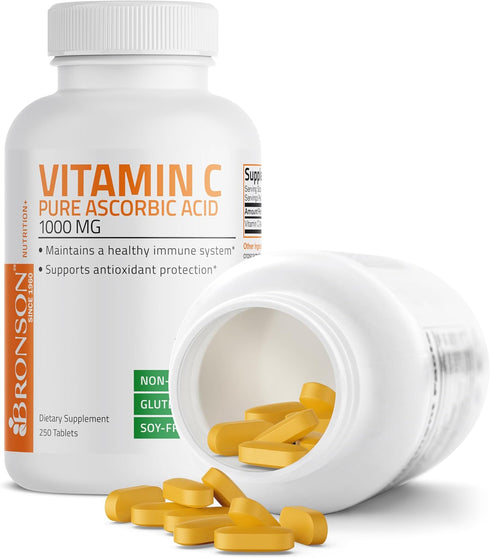Vitamin C 1000 mg Premium Non-GMO Ascorbic Acid - 250 Tablets for Immune System Support