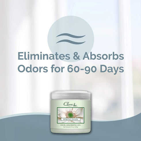 Clear Air Odor Absorber Gel, 15 oz, Pack of 2, Spring Rain Scent for Bathrooms, Cars, Boats