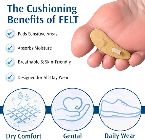 Hammer 3 Pack PediFix Felt Toe Crest Cushion with Loop Toe Support Pad for Callus Cushioning & Toe Tip Pressure Relief