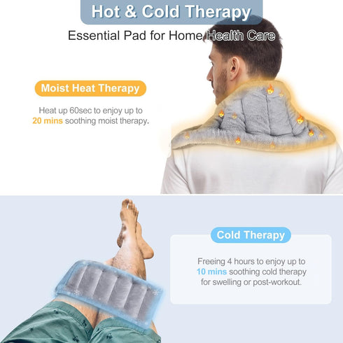 SuzziPad Microwavable Heating Pads for Neck & Shoulder Pain, 7x16 Cramps Relief Heating Pad, Gray