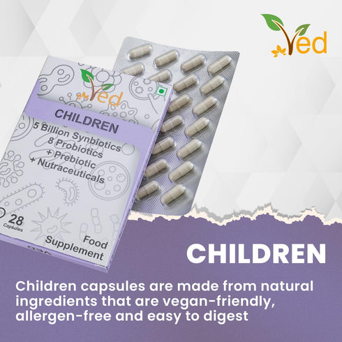 Ved Children Complex Probiotics and Prebiotics - 5 Billion CFU, 28 Capsules for Children with Lactobacillus Helveticus