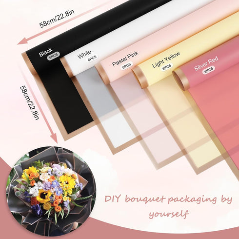 Whaline 30 Sheets Floral Wrapping Paper with Rose Gold Edge, 5 Colors for Wedding Birthday DIY Crafts
