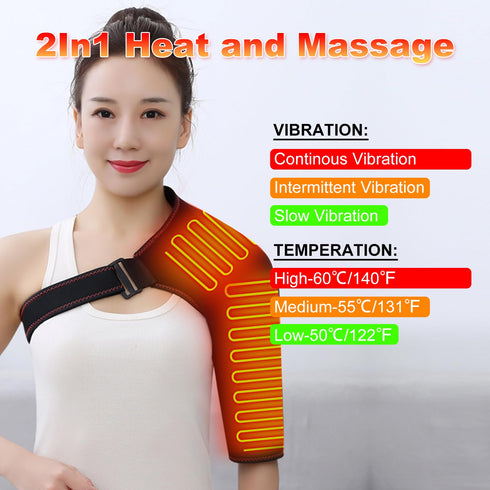 Heated Shoulder Brace with Massager, Portable Electric Heating Pad for Shoulder Pain and Muscle Massage