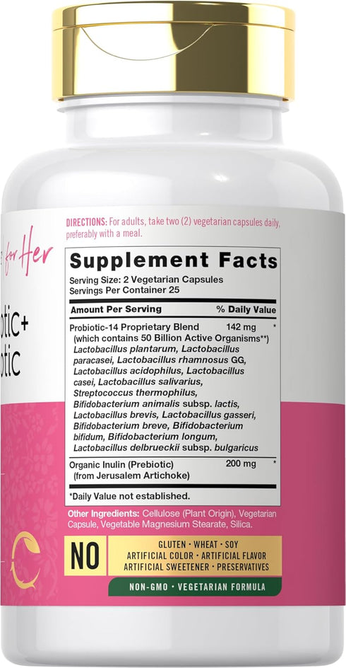 Carlyle Prebiotic & Probiotic for Her | 50 Billion Active Organisms Per Serving | 50 Capsules | Vegetarian Supplement for Women
