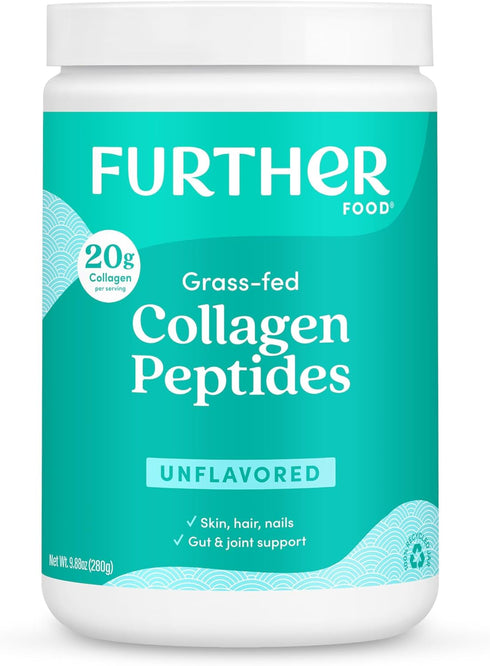 Further Food Unflavored Collagen Peptides Powder - 9.88 oz, Grass-Fed Protein for Gut Health, Hair & Skin