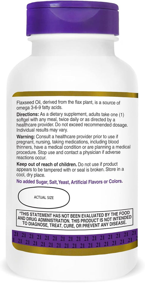 21st Century Flaxseed Oil 1000 Mg Softgels, 120 Count (22871)