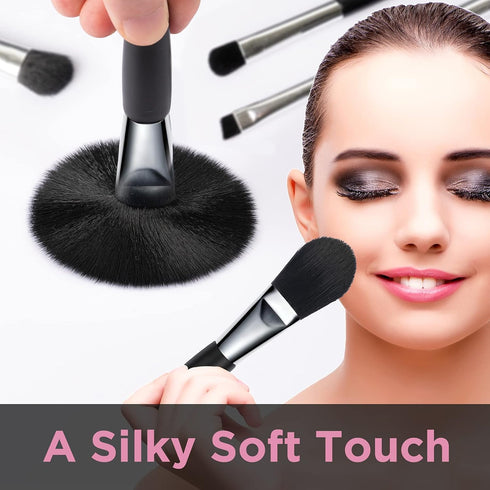Travel Makeup Brushes Set with Pouch, 5PCS Double Ended Mini Cosmetic Brushes Kit for Professional Makeup (Black)