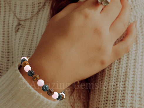 Set Amazing Gemstone Period Bracelets for Women - Bloodstone Mariyam Jasper Rose Quartz Bracelet for Healing Calming