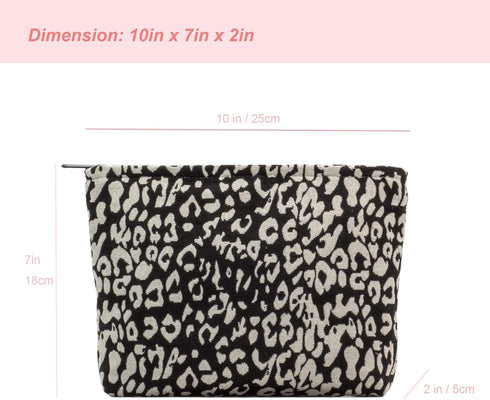 Makeup Bags for Purse, Large Zipper Cosmetic Pouch, Travel Canvas Make Up Organizer Tool Pouch for Women, Leopard Black