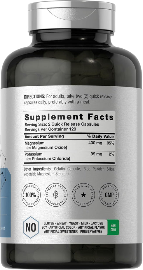 Horbaeach Potassium Magnesium Supplement | 240 Capsules | Non-GMO & Gluten Free