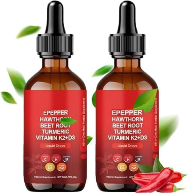 MudetHom Pepper Drops Supplement Liquid 60ml Herbal Supplements Pepper Hawthorn Beet Root Turmeric