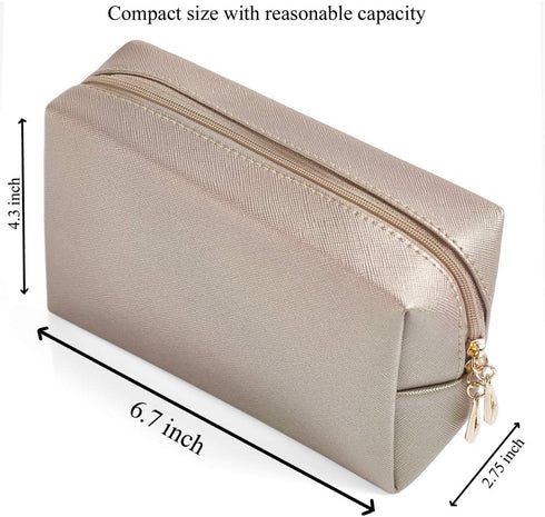 PU Leather Cosmetic Bag for Women Minimalism Makeup Bag for Daily Use Portable Storage Purse Small Neat Cosmetic Pouch Water-resistant Toiletry Bag for Travel (Coffee)