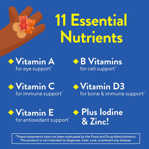 Gummy Gummy 2+ D3 Immune, 100 Gummies Lil Critters Vites No Sugar Added Daily Multivitamin for Ages Toddlers & Kids