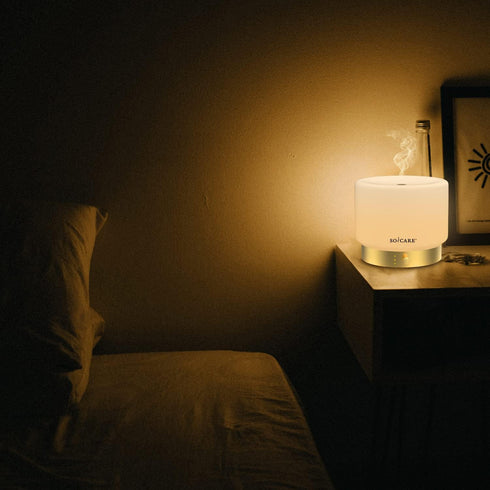 Humidifier,Dimmable (280ML) Glass Diffuser with Luxury Alloy Base(Gold), All-in-one Room Decor Aromatherapy Oil