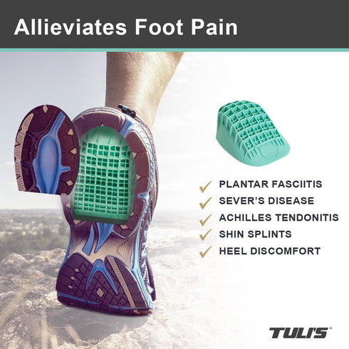 Tuli’s Heavy Duty Heel Cups, Cushion Inserts for Plantar Fasciitis, Green, 2 Pairs, Small