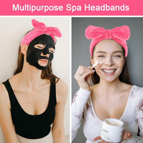 Ondder Spa Headband (8 Pack) - Rose Red Skincare Headbands for Women and Girls, Cute Bow Head Bands