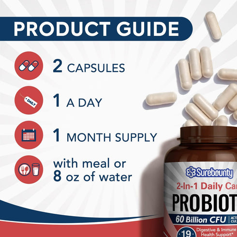 Probiotics 60 Billion CFU, 19 Strains for Men & Women, 2-in-1 Daily Care Probiotic, 60 Veggie Capsules