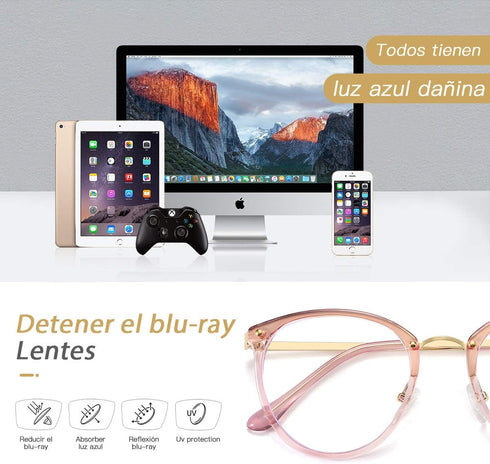 Blue Light Blocking Glasses (3 Pack) - Women and Men Computer Eyeglasses with Metal Frame (Black, Leopard, Pink)