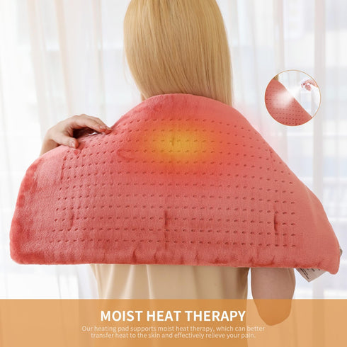 Heating Pad for Back Pain Relief, Electric Heating Pads for Cramps, Abdomen, Waist, Shoulder - 12" x 24", Grapefruit Red