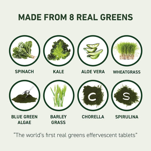 8Greens Daily Greens Energy Effervescent Tablets - Natural Energy Boost, Pre-Workout, No Crash, Greens Powder, Made with Guarana & Yerba Mate, Vitamin B12 - Peach Flavor, 10 Tablets