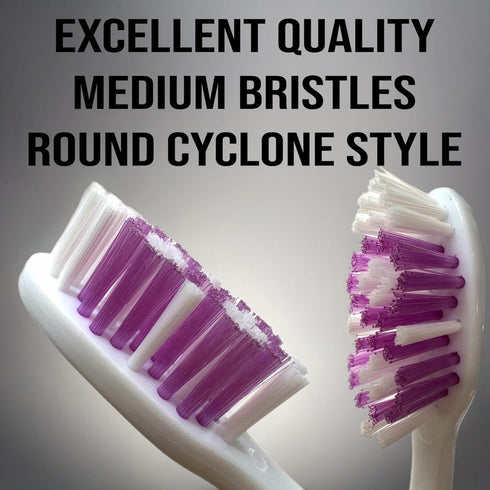 4pc Adult Medium Bristles Toothbrush with Caps, Comfort Hold Deep Clean, Cheek & Tongue Cleaner, Travel TSA Approved