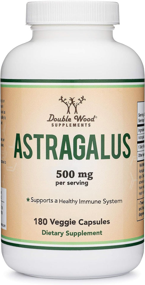 Double Wood Supplements Immune Boosting Astragalus 500mg 180 Capsules - Non-GMO, Gluten Free, Third Party Tested