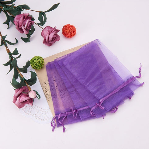 Wudygirl 100pcs Sheer Organza Bags 5‘’x7‘’ - Purple Drawstring Packages for Jewelry, Baby Shower & Party Favors