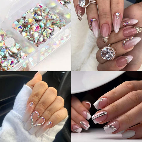 4 Boxes Flatback Rhinestones and Pearls Nail Charms for Acrylics, Crystals, Half Rounds for DIY Nail Art