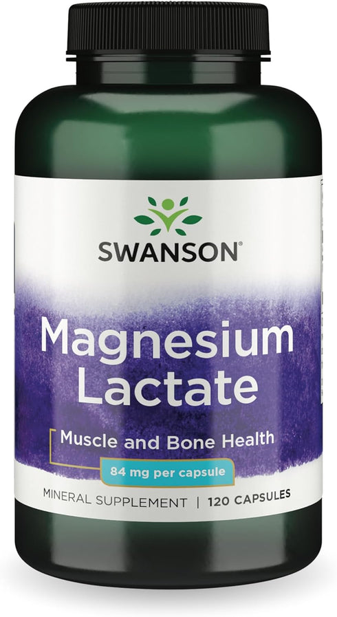 Swanson Magnesium Lactate Mineral Supplement for Muscle and Bone Health Support - 120 Capsules, 84mg Each