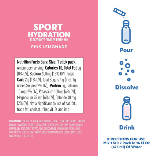 Nuun Sport Electrolyte Powder Packets, Pink Lemonade Flavor, 16 Single Serving Sticks, 5 Essential Electrolytes for