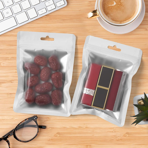ANZNKU 100 Pcs Resealable Mylar Bags with Clear Window, Foil Pouch Zipper Bags for Food Storage Supplies