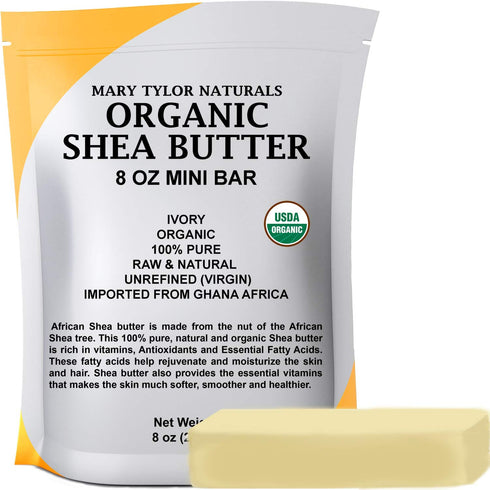 Mary Tylor Naturals Organic Shea Butter 8 oz, USDA Certified Raw, Unrefined, Ivory from Ghana