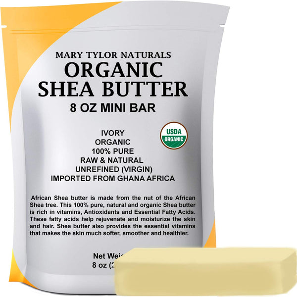 Mary Tylor Naturals Organic Shea Butter 8 oz, USDA Certified Raw, Unrefined, Ivory from Ghana
