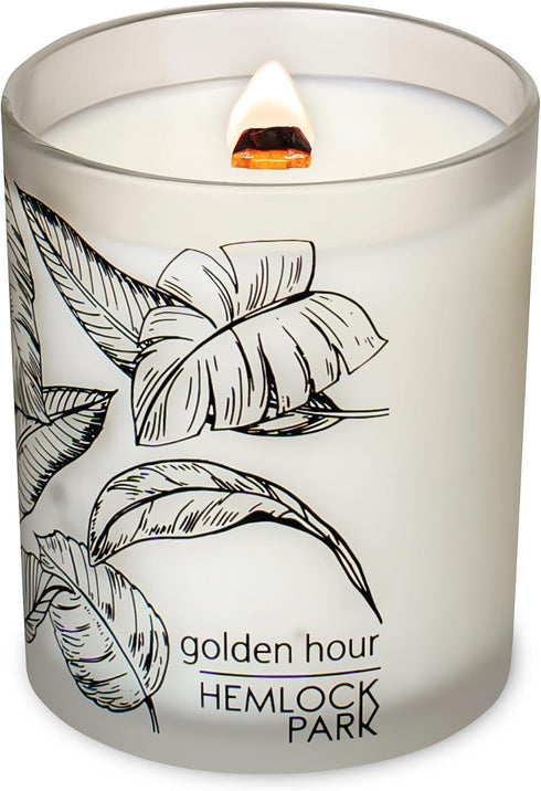 Hemlock 50 7.2 oz Park Golden Hour Frosted Hand-Poured Scented Candle | Crackling Wood Wick, Botanical Fragrance