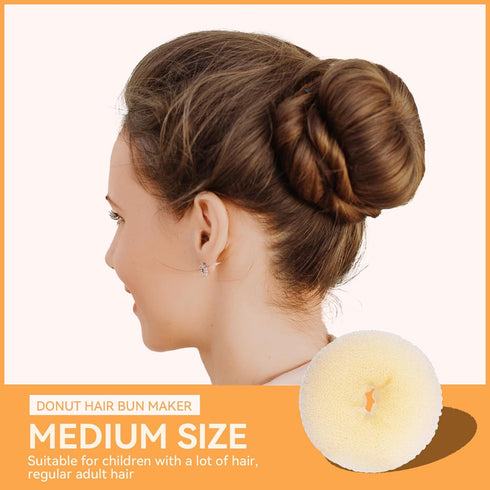 YaFex Hair Bun Maker Set, 3 Pieces (Small, Medium, Large), 6 Hair Elastics, 1 Bag Hairpins, Blonde