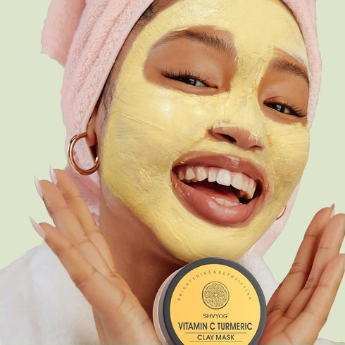 4 Pcs Clay Facial Mask Set - 240g Turmeric, Vitamin C, Green Tea, Dead Sea Mud, and Rose Clay for Deep Cleansing &