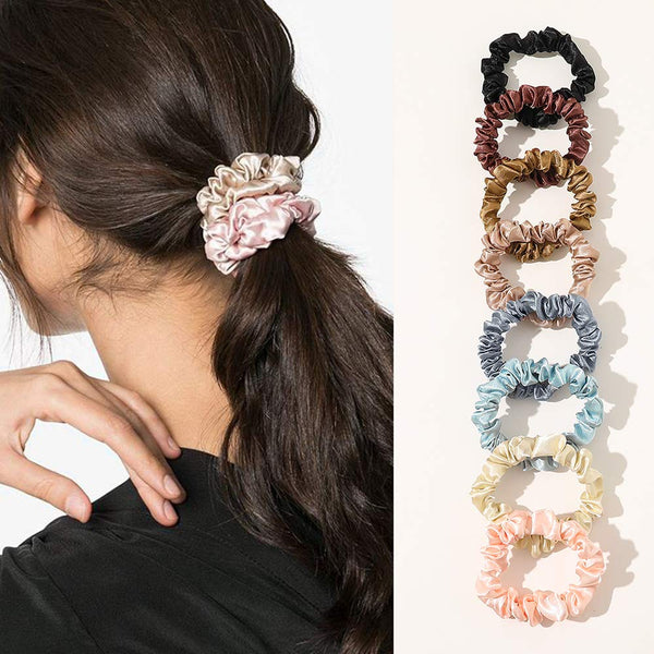 Scrunchies Silk Satin Hair Ties - Elastic Ponytail Holders, Small Scrunchy for Thick Curl Hair, No Crease Accessories