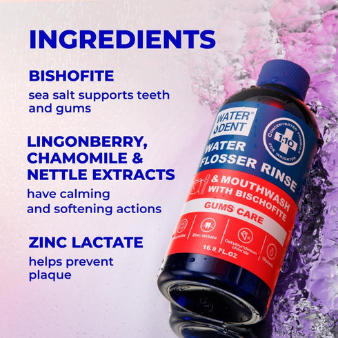 2-in-1 Water Flosser Rinse & Mouthwash - Gum Care Concentrate 1:10, Mint Flavor, Alcohol Free, Fluoride Free (Pack of 1