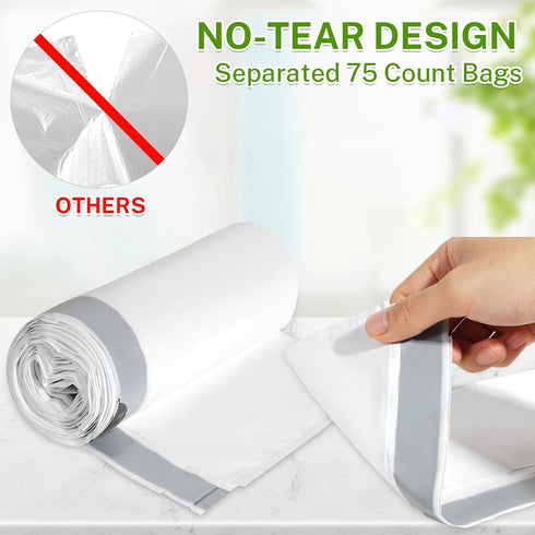 10 Gallon Drawstring Trash Bags, 1 Mil Thick White Garbage Bag, 75 Count for Office Kitchen
