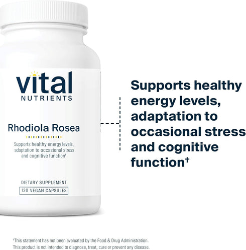 Vital Nutrients Rhodiola Rosea Supplement for Healthy Energy, Memory, Stress Support, 120 Capsules