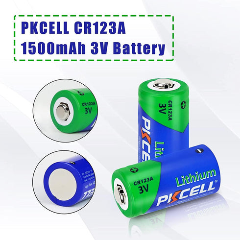 PKCELL CR123A Battery 123A Lithium Batteries 4Pack 1500mAh CR17345 3V Lithium Batteries for Intensity Flashlights, Security Alarm System, Ring Sensor