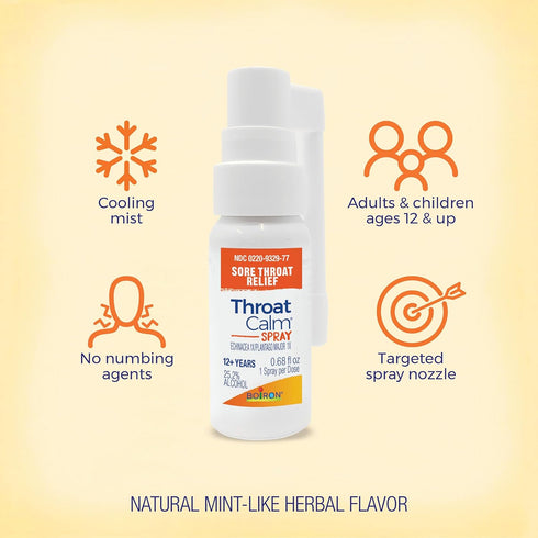 Boiron ThroatCalm Spray, Soothing Sore Throat Relief with Echinacea, Natural Mint-Like Flavor, Non-Numbing, 0.68 Fl Oz